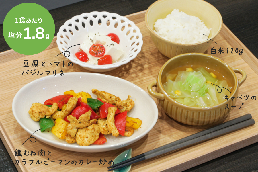 スパイスで味にメリハリを！鶏むね肉とカラフルピーマンのカレー炒め定食