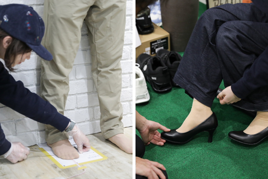 足のサイズ計測とパンプス試着